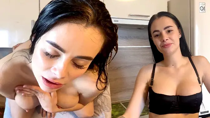 Sweety naughty milf with huge boobs gives deepthroat blowjob