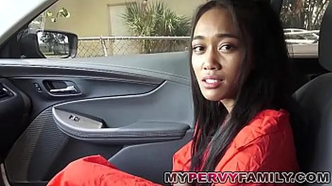 Big black teen saves petite girlfriend from jail then pounds her in a car