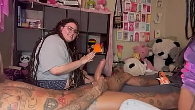 Thick California Thot takes on two huge cocks