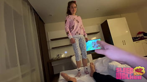 Step sister fantasizes about stepfather's cumshot