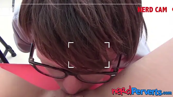 Glasses-wearing blonde tricked by nerd producer