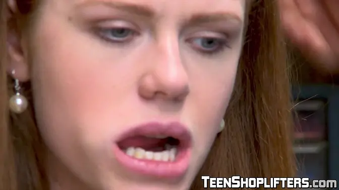 Redhead teen fucks security guards after shoplifting spree