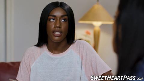 Black lesbian Ashley Aleigh sits face in a passionate licking session with hottie Reagan Foxx