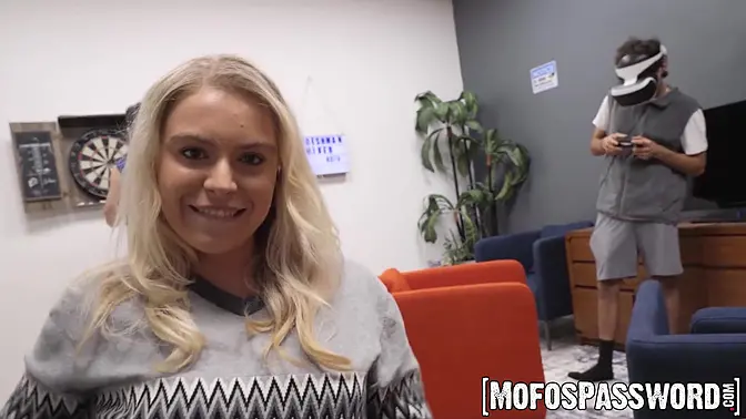 Blonde Krissy Knight gives blowjob and rides in reverse cowgirl