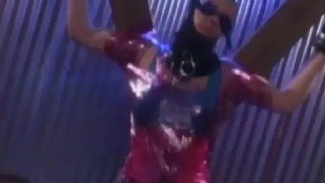 Vintage toy bondage with dominant latex-suited mistress and submissive lesbiean