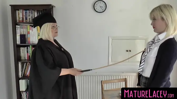 MatureLacey com - Chubby GILF's huge dildo and lesbian fucking with a busty babe