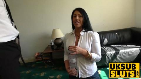 UKSubSluts com - Busty slut Candi Kayne's hard drilling in her wet shaved cunt