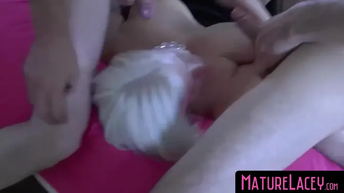 MatureLacey com - Blonde grandma Lacey Star's cum spray after foursome banging and fun