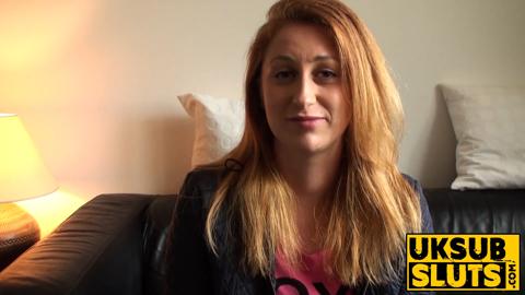 UKSubSluts com - Redhead babe gets throat fucked by a dominant male