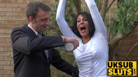 UKSubSluts com - Dominant forces ripped &mdash;  inked sub Louise Kay in backyard penetration