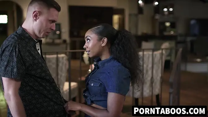 Cali Caliente's tattooed ebony pussy moans during deepthroat blowjob and sweet interracial fuck