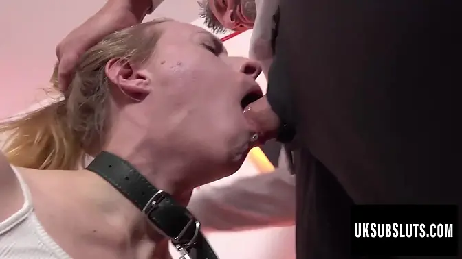 British submissive Nikki Riddle gets throatfucked and full of cum