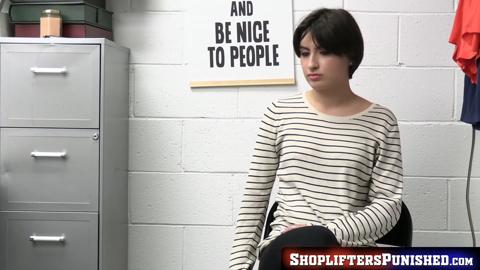 Horny shoplifter Angeline Red punished with missionary sex for theft