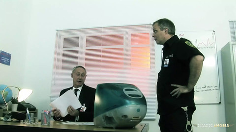 Before leaving the police station, this curvaceous cop gets gangbanged