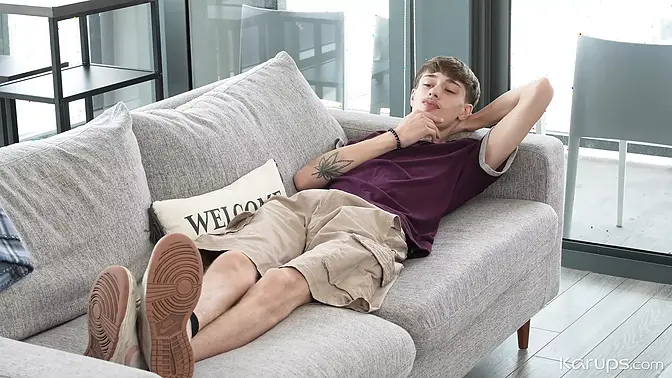 Skinny blonde teen finally cums hard from step-bro's big cock