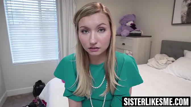 Teen blonde Emma Sirus deepthroats and rides stepbro hard