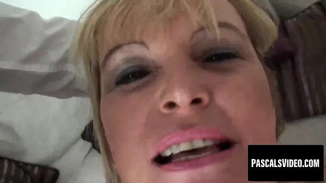 Busty blonde MILF Alisha sucks and rides hard on the sofa