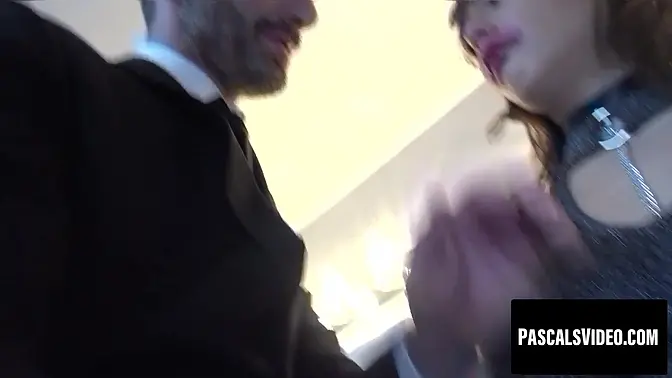 Petite brunette teen deepthroats and takes a face-fucking