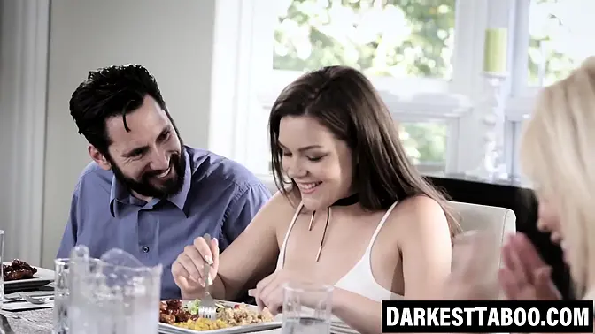 Dark-haired daddy gives messy facial to his slutty daughter