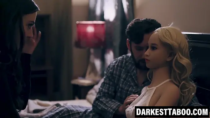 beauty with small tits gets drilled while fucking sex doll