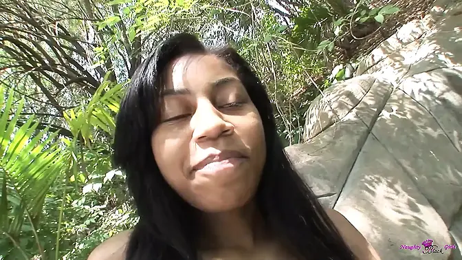 Brunette bends over for big black cock and makes him nut on her bum