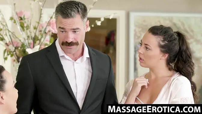 Busty Dana DeArmond pussy drilled in threesome after nuru