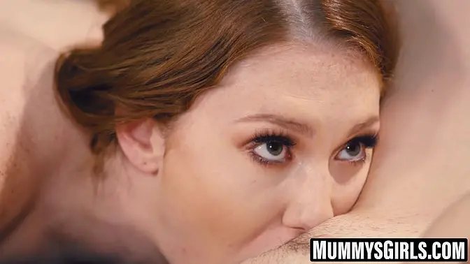 Red haired stepmom and teen scissors passionately and fast