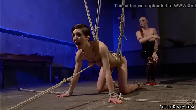 Busty redhead mistress dominates and anal fucks her slave