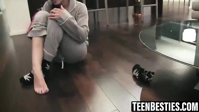 Mean step sis uses strap-on to fuck her teen babe sister