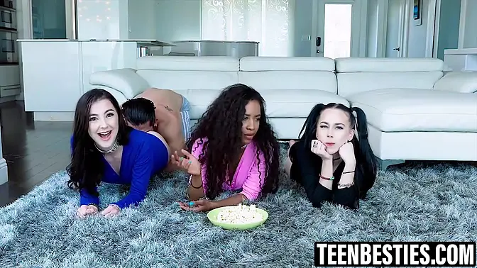 Petite besties get raunchy with POV cocksucking and fucking