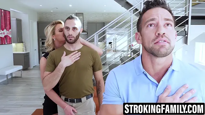 Busty MILF tested by two young cocks in a forbidden threeway