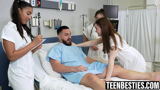 Buff doctor Peter Green and two other docs ram teen girls in group sex