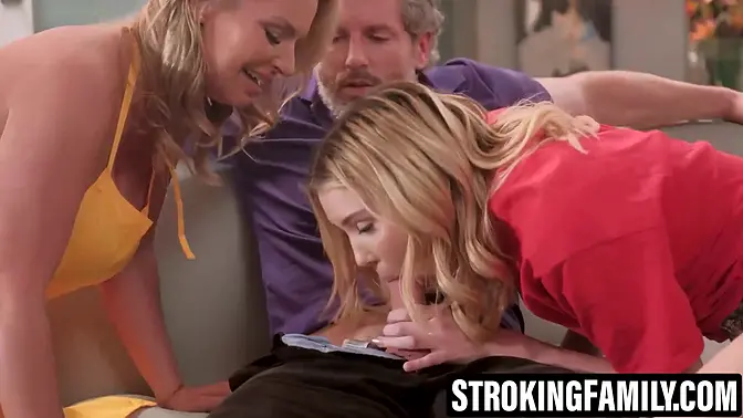 Mike Mancini gets dick worshipped by two blonde babes