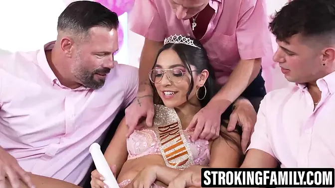 Teen slut Madison Wilde gets gangbanged on her birthday