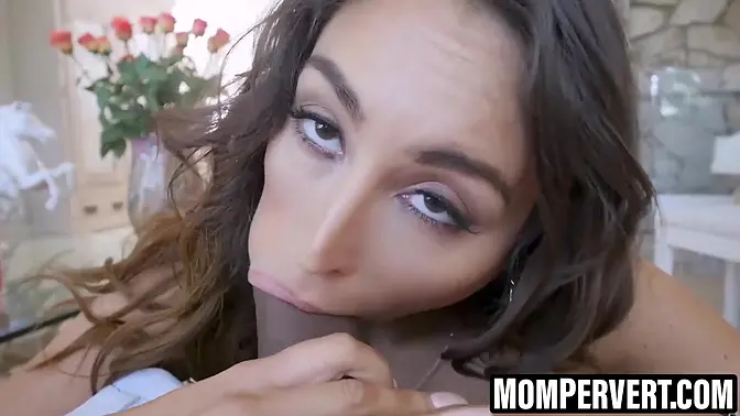 Busty hottie Christiana Cinn worships stepsons big cock