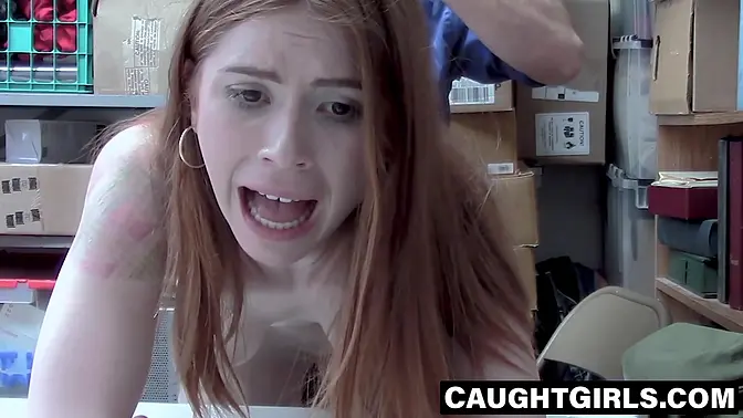 Petite redhead teen stripped and fucked in office