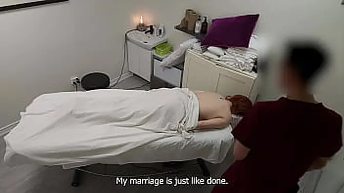 Cuckolded hubby watches as hot redhead wife gets a sensual massage
