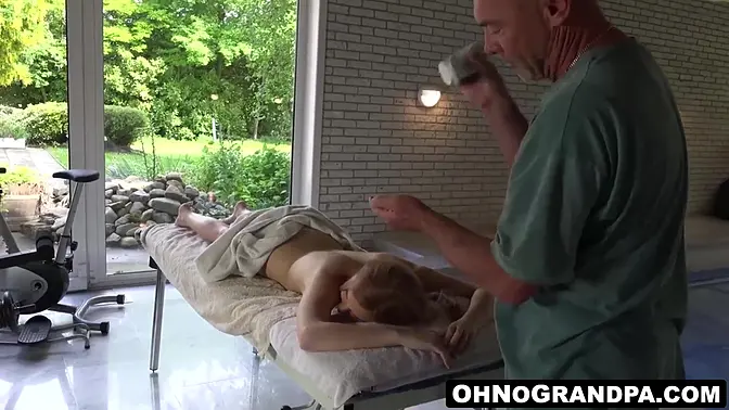 Petite brunette Emily Rose transitions from relaxing massage to deepthroat blowjob