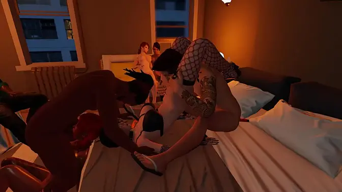 Animated 3some turns into raunchy foursome in 3D