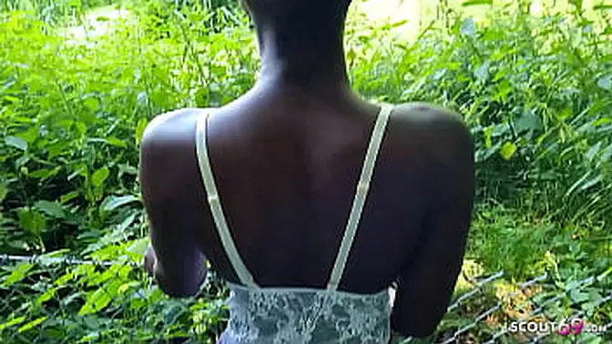 Skinny German ebony teen Zaawaadi gets railed hard in public