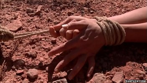 Wierd couple Maestro and Claire Adams picked up hot hitchhiker Amber Rayne in a desert and deep of the road bound her and fuck with dick on a stick