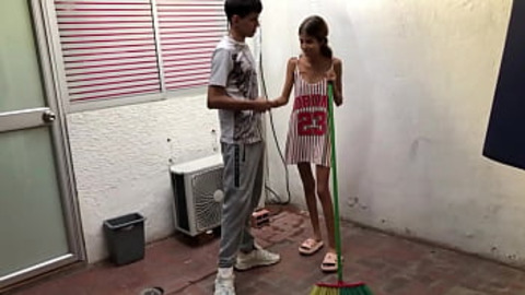 My stepsister insists on fucking her and I fill her mouth with cum.
