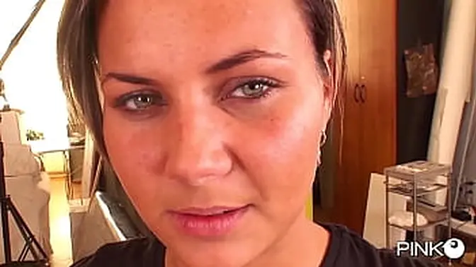 Blonde Nataly gives deepthroat blowjob and gets anal fucked