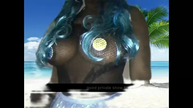 Beach Mermaid babe in sexy fishnets and big tits