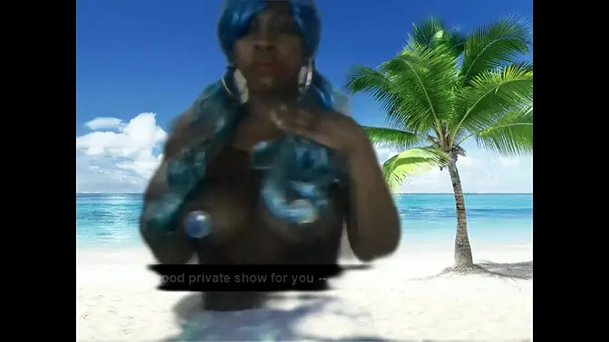 Beach Mermaid babe in sexy fishnets and huge tits