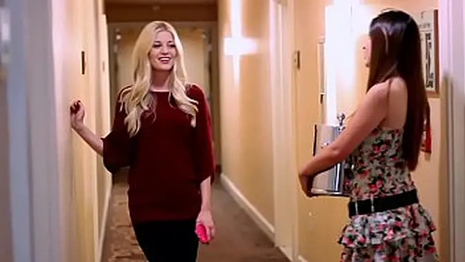 Blonde and brown lesbian lovers' horny bedroom session