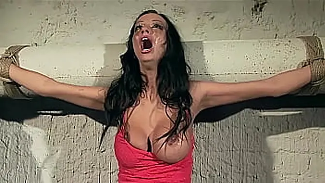 Shocked submissive slut punished with whip & rope