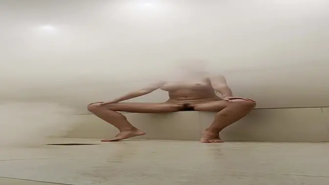 Spreading my legs in a public sauna