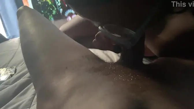 Sexy nerd takes big black cock in her mouth