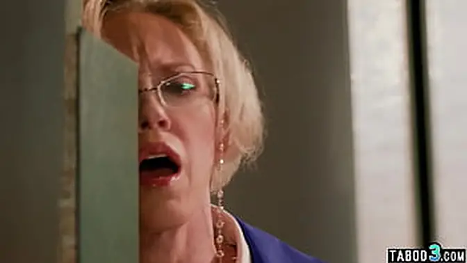 Big-titted MILF slut gets double penetration in the library